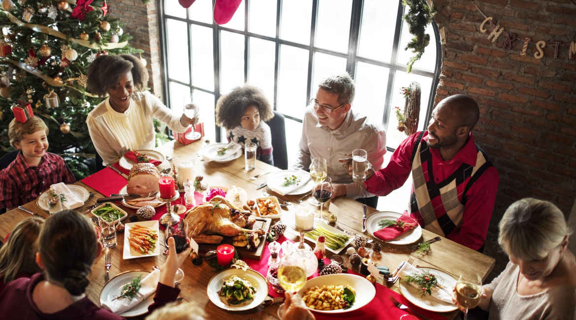 Group of diverse people are gathering for christmas holiday